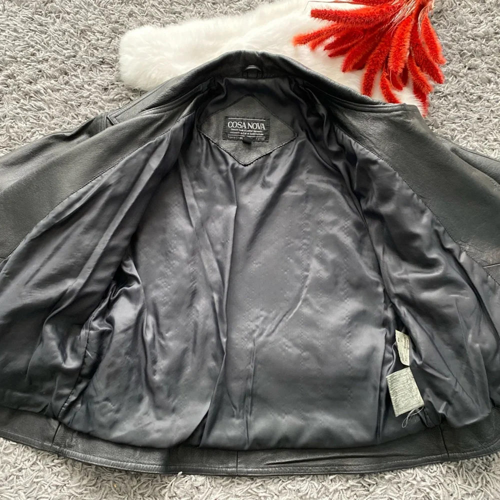 Vintage Cosa Nova Black Leather Biker Jacket - Picture 6 of 12